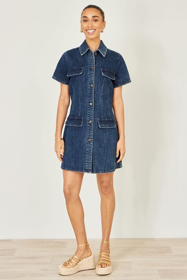 Yumi Yumi Women's Blue Stretch Denim Panel Fitted Dress - 3