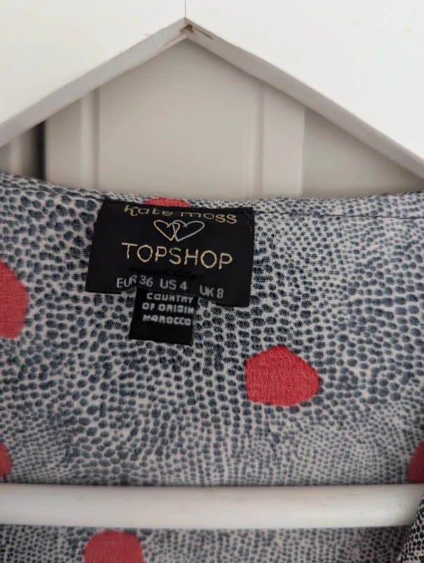 Topshop Rare Kate Moss x Topshop Snake print Grey Polka Dot Ruffle Wrap Dress size 8