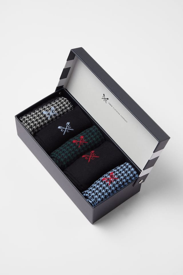 Crew Clothing Crew Clothing Men's 5 Pack Bamboo Sock Box Houndstooth in Brown - 2