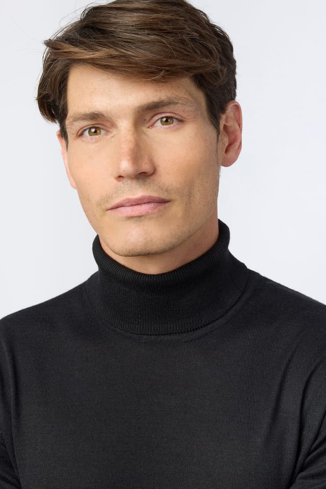 Melka Melka Men's Merino Knit Roll Neck Jumper in Black - 3