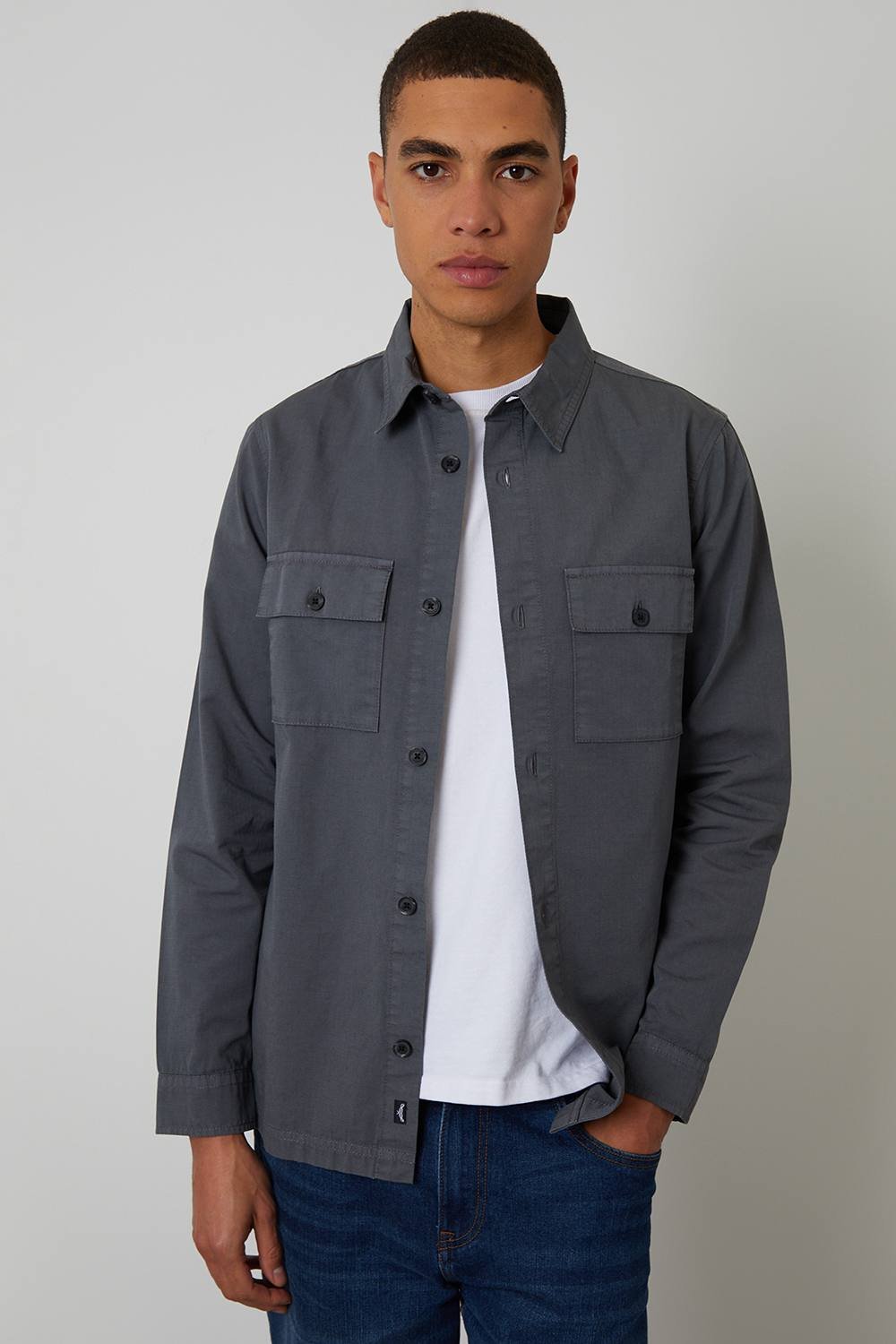Threadbare Threadbare Men's Lightweight Cotton Shacket in Dark Grey - 2