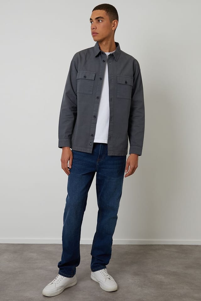 Threadbare Threadbare Men's Lightweight Cotton Shacket in Dark Grey - 3