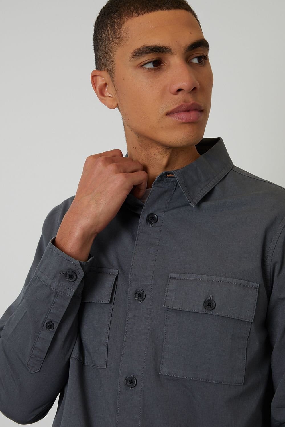 Threadbare Threadbare Men's Lightweight Cotton Shacket in Dark Grey - 4