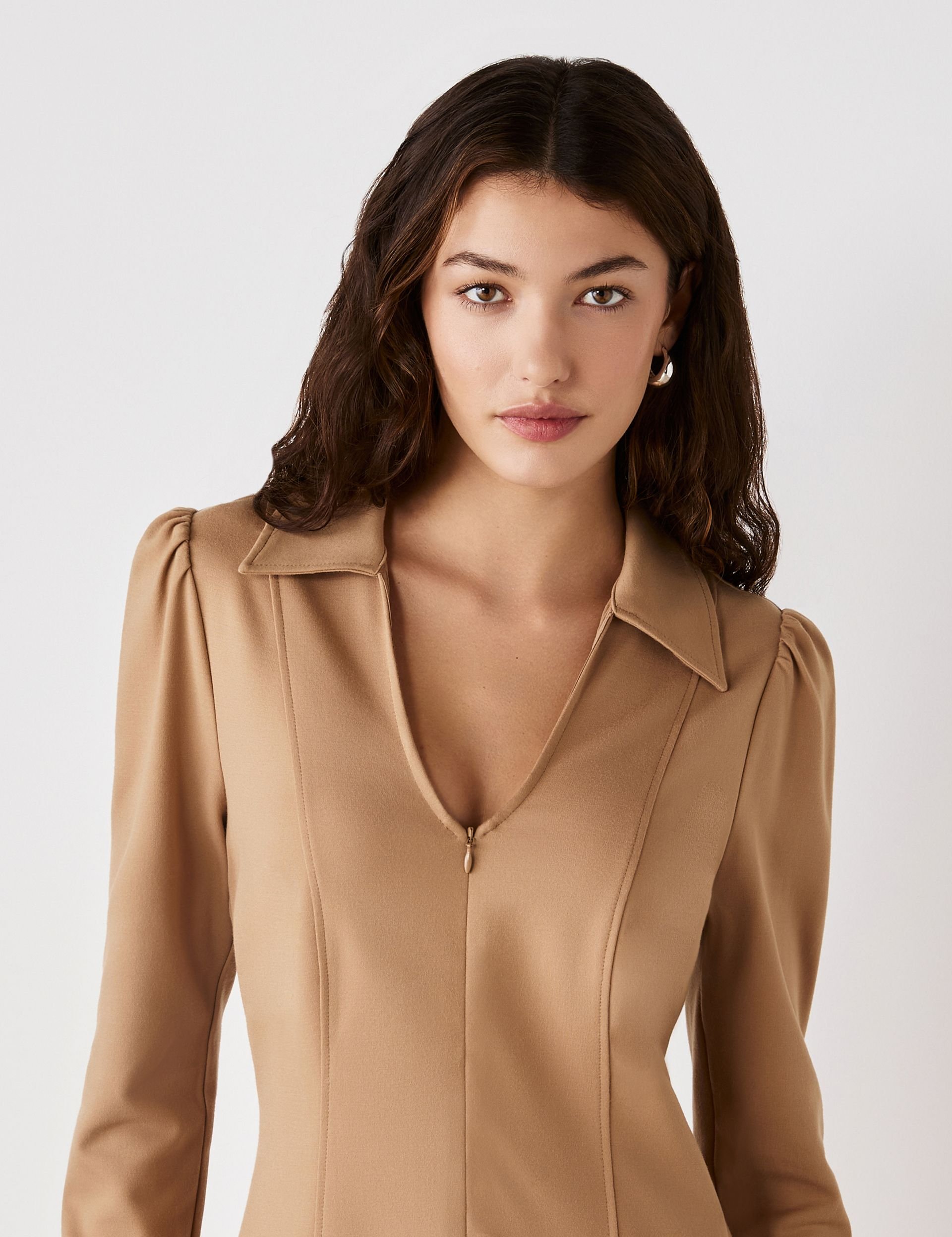 Finery London Finery London Women's Bethany Camel Ponte Jersey Short Dress - 2