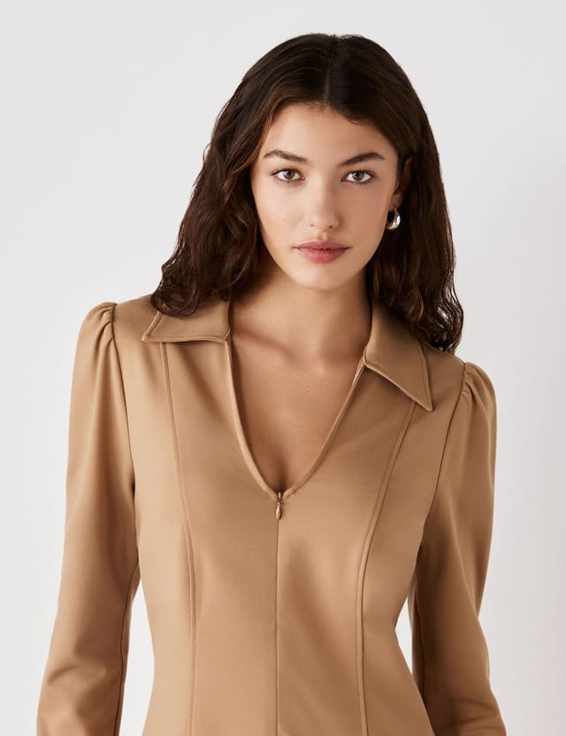 Finery London Finery London Women's Bethany Camel Ponte Jersey Short Dress - 2