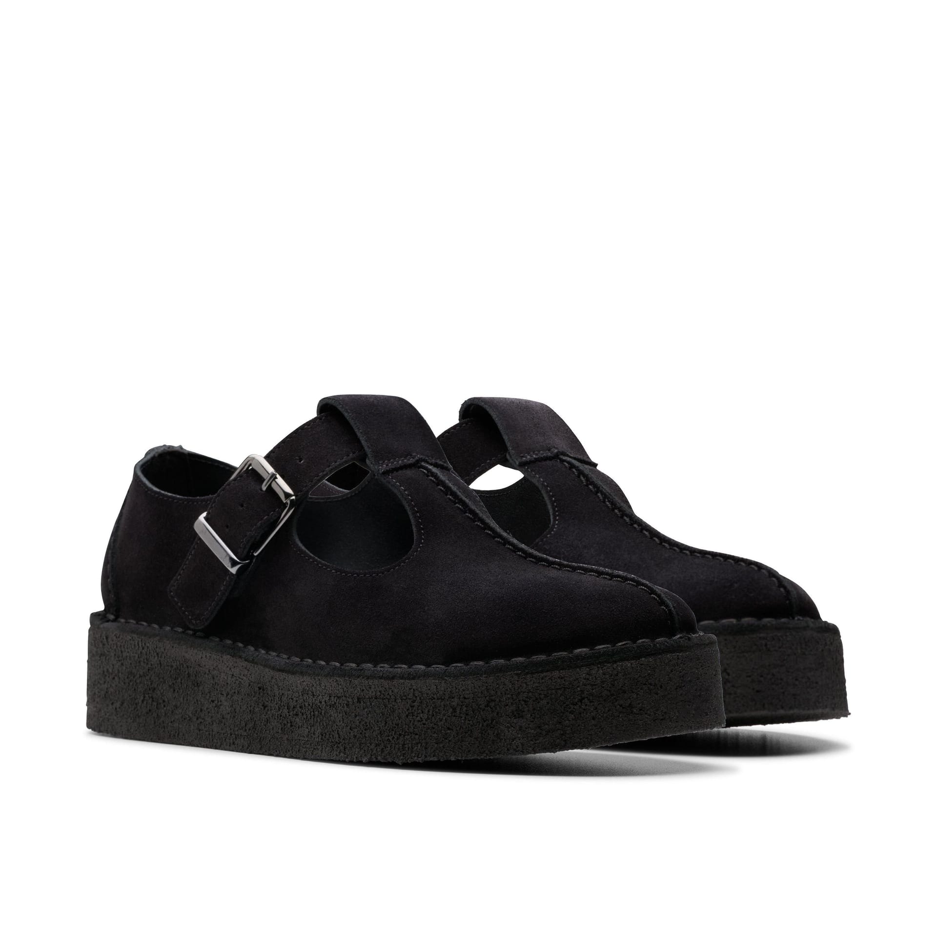 Clarks Clarks Women's Trek Wedge Tbar Black Suede T Bar Shoes - 4