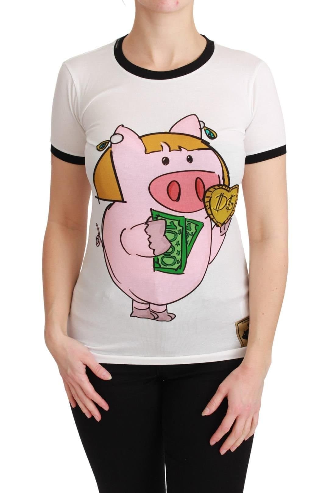 Dolce & Gabbana Dolce & Gabbana Women's White YEAR OF THE PIG Top Cotton T-shirt