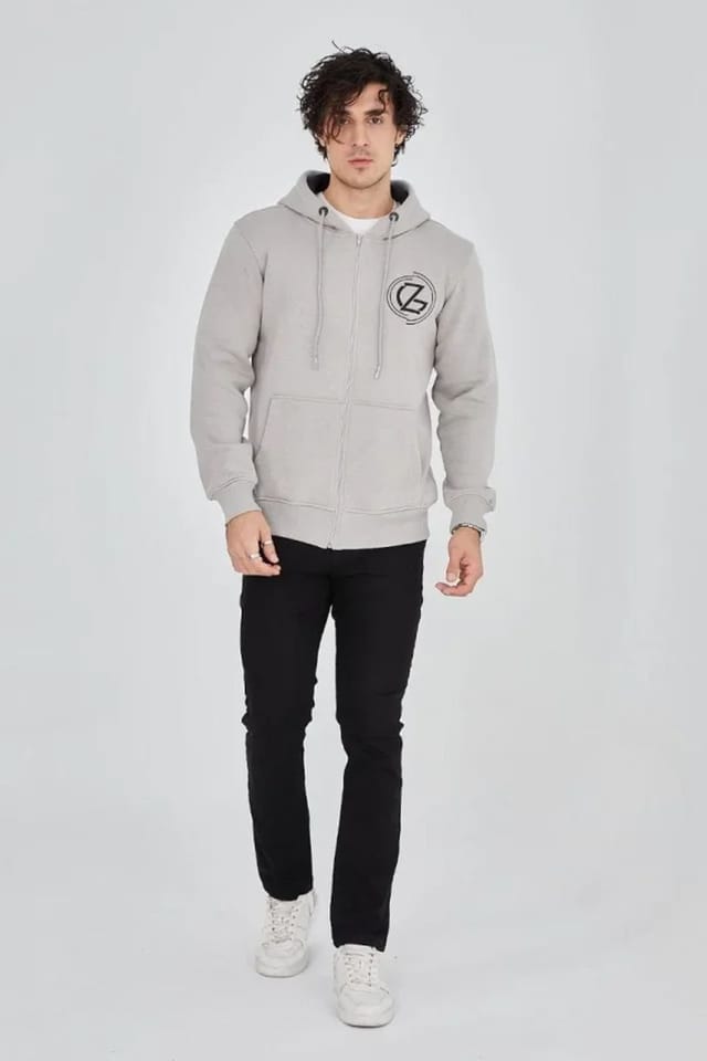 Janes Janes Men's Hooded Zip-Up Printed Cardigan in Grey - 2