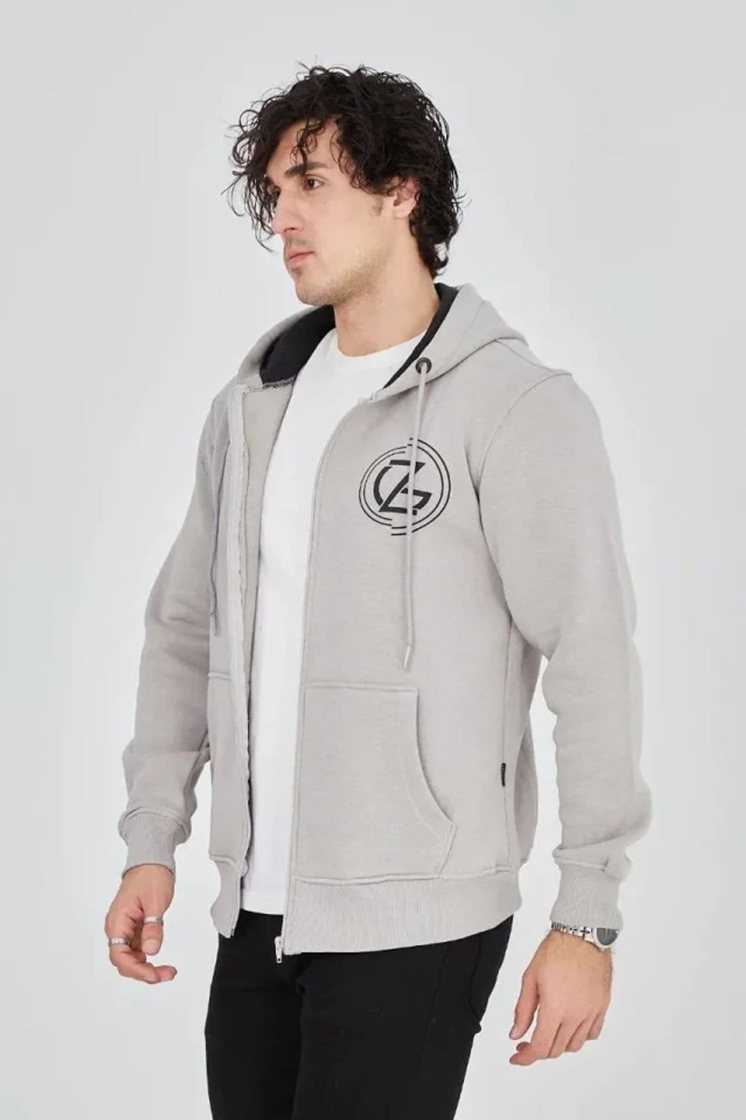 Janes Janes Men's Hooded Zip-Up Printed Cardigan in Grey - 4