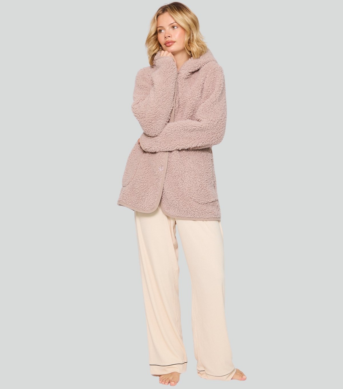 Loungeable Women's Brown Borg Hooded Cardigan Loungeable New Look - 4