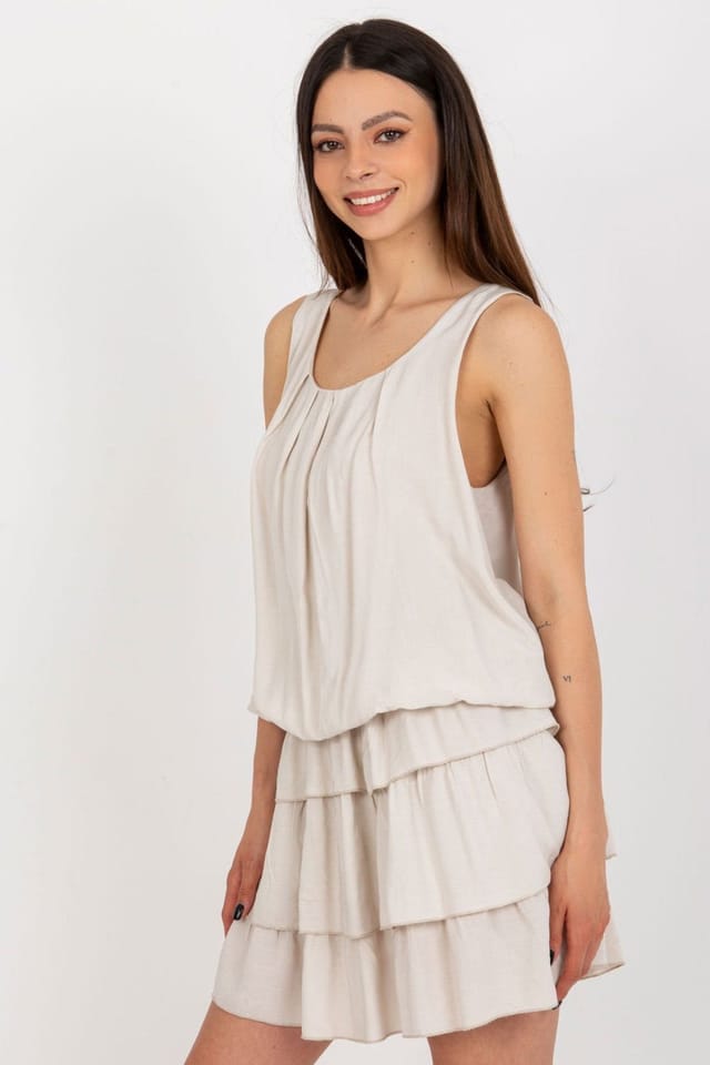 Love Lace Love Lace Women's Sleeveless Lined Ruffle Dress in Beige - 2