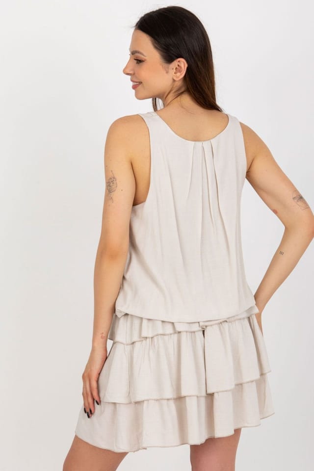 Love Lace Love Lace Women's Sleeveless Lined Ruffle Dress in Beige - 3