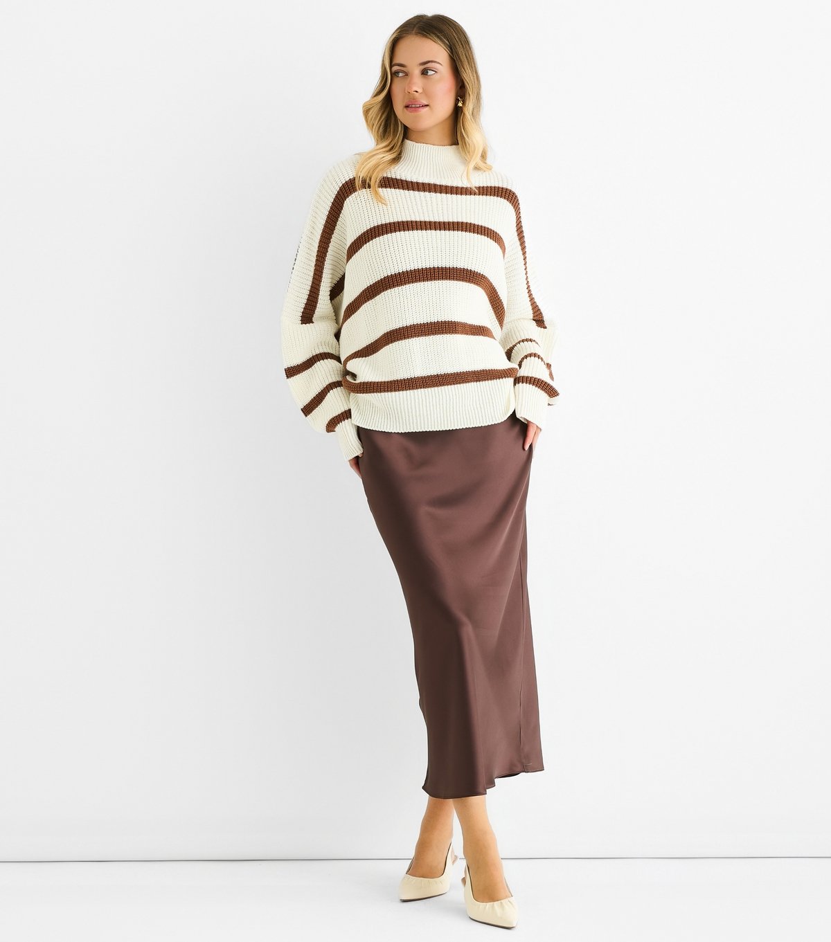 Gini London Women's White Stripped Chunky Knit Jumper Gini London New Look - 2