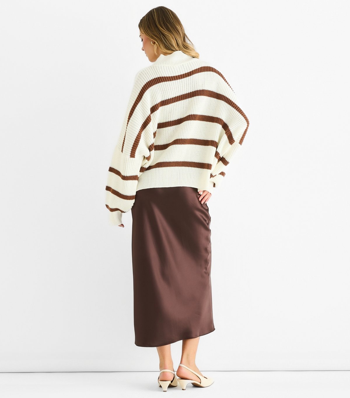 Gini London Women's White Stripped Chunky Knit Jumper Gini London New Look - 4