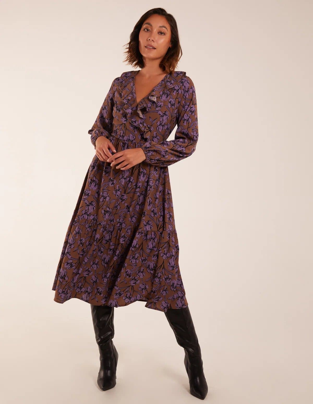 Blue Vanilla Ruffle Wrap Midi Dress