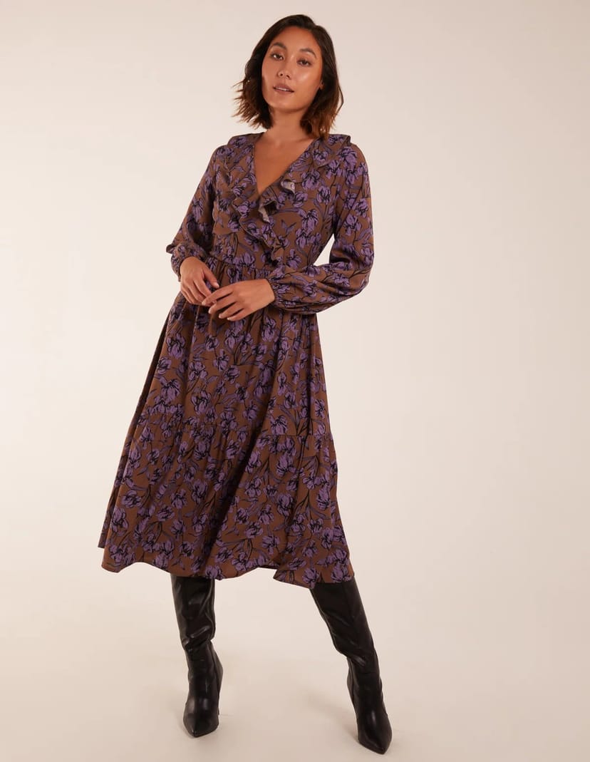 Blue Vanilla Ruffle Wrap Midi Dress - 1