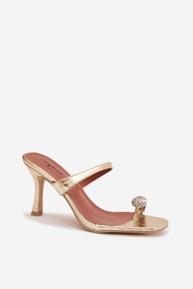 Love Lace Love Lace Women's Elegant Faux Heeled Sandals Stiletto with Toe Charm in Gold - 2
