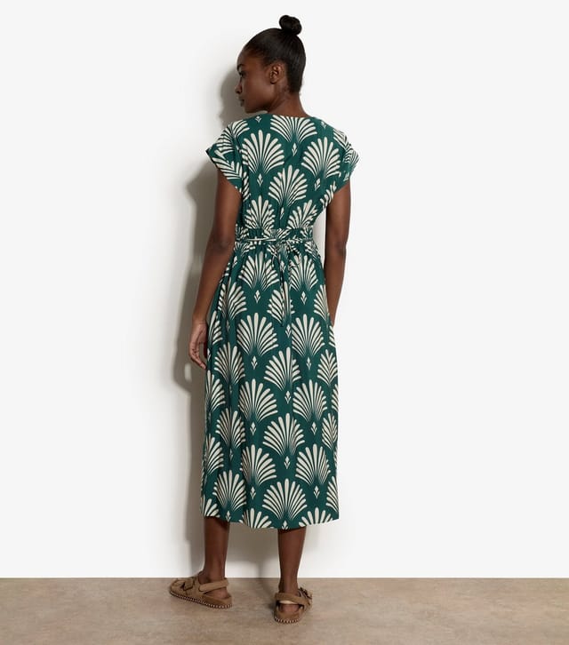 Apricot Women's Green Palm Print V-Neck Midi Dress Apricot New Look - 3