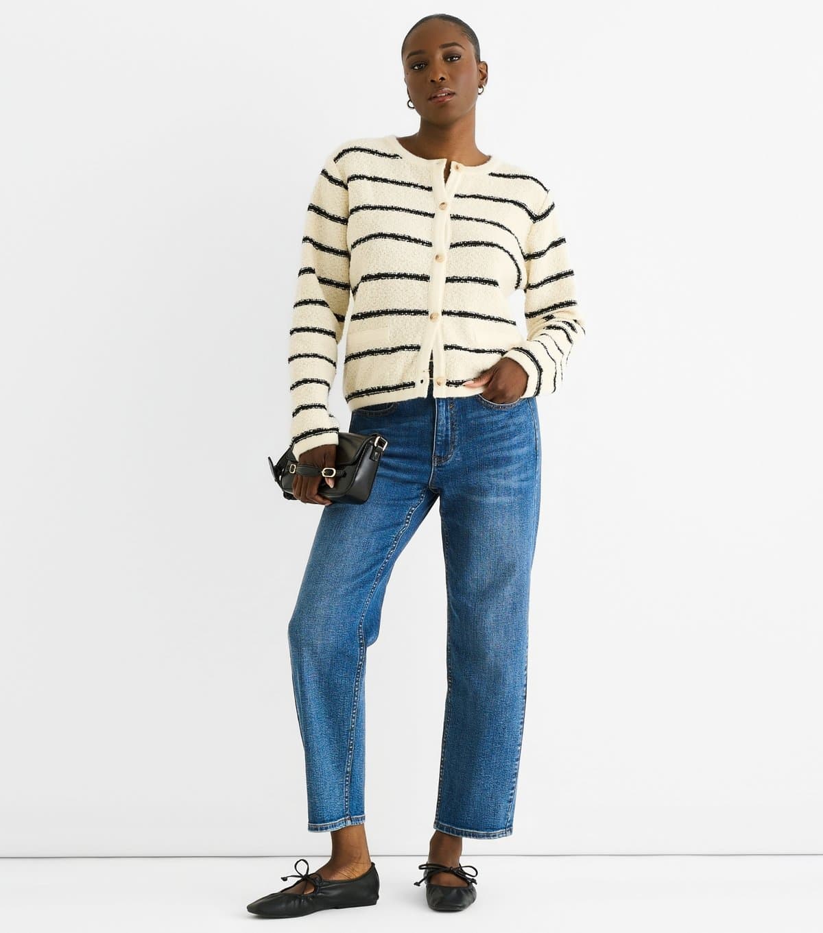 Gini London Women's Cream Striped Cardigan Gini London New Look
