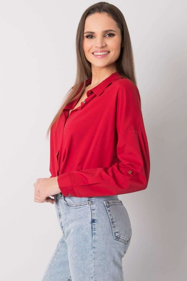 Love Lace Love Lace Women's Casual Extended Button Down Long Sleeve Shirt in Red - 2