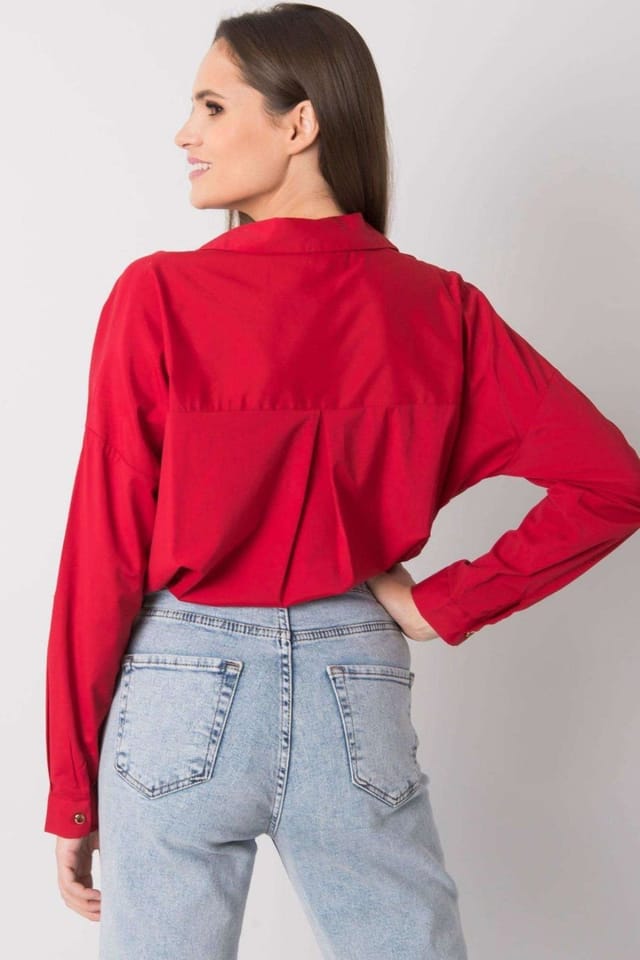 Love Lace Love Lace Women's Casual Extended Button Down Long Sleeve Shirt in Red - 3