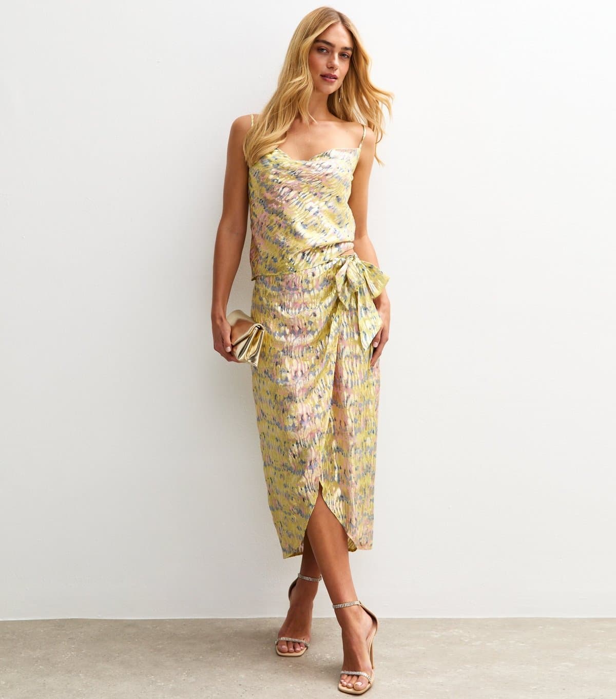 New Look Women's Multicolour Metallic Jacquard Wrap Midi Skirt New Look
