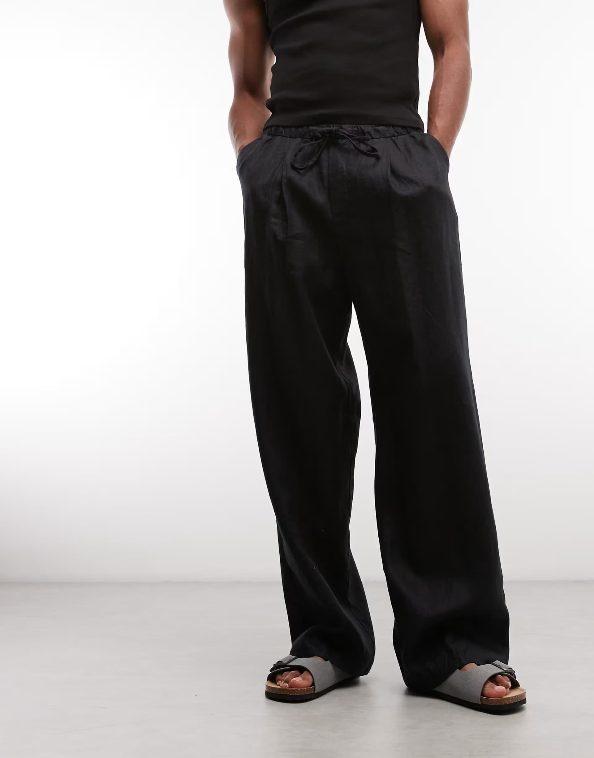 ASOS Weekday pull on linen trousers in black exclusive to ASOS