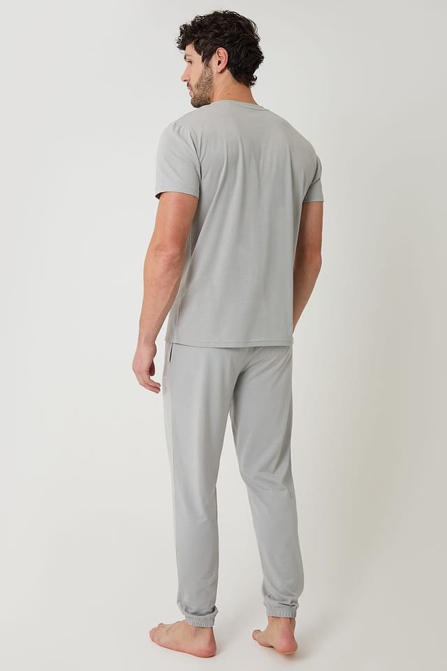 Threadbare Threadbare Men's Cotton Blend Script Logo Lounge Set in Mid Grey - 2