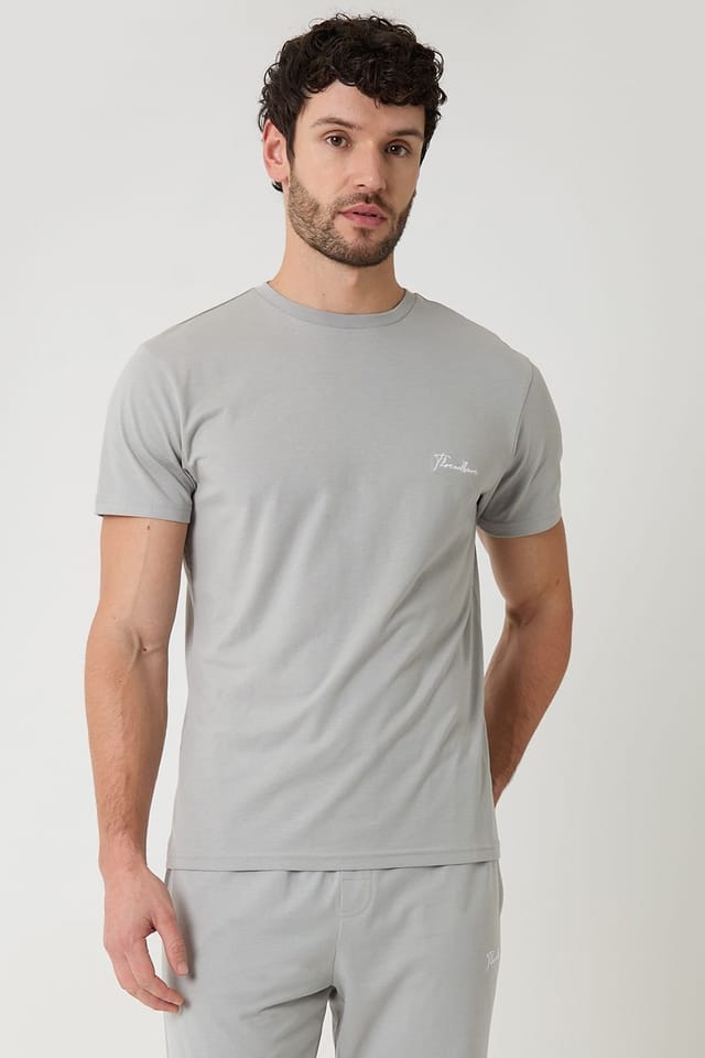 Threadbare Threadbare Men's Cotton Blend Script Logo Lounge Set in Mid Grey - 3
