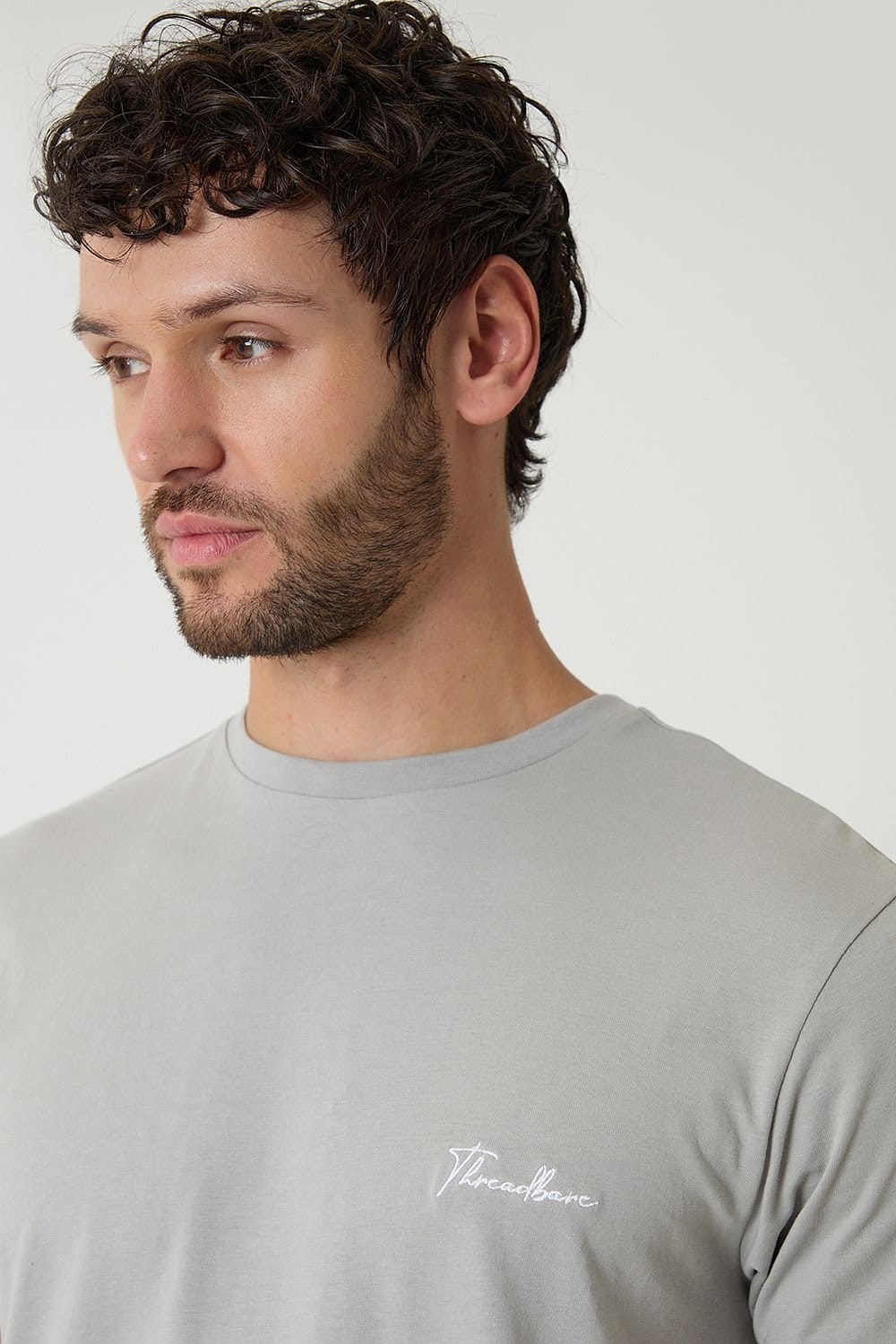 Threadbare Threadbare Men's Cotton Blend Script Logo Lounge Set in Mid Grey - 4