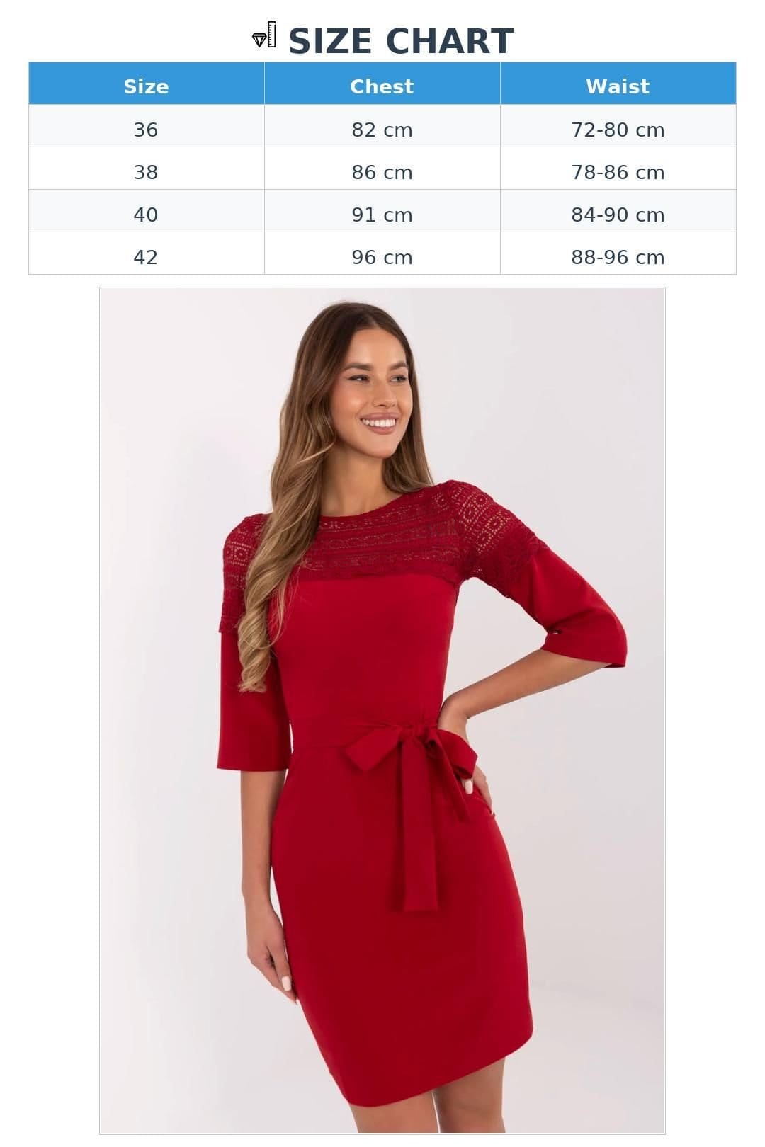 Love Lace Love Lace Women's Elegant Lace Pencil Cocktail Dress with Belt in Red - 4