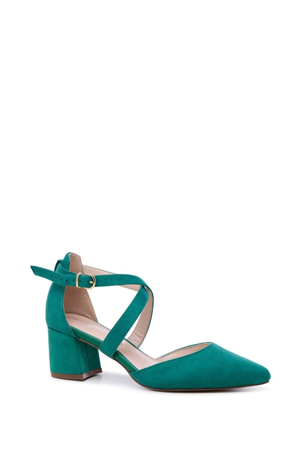 Paradox London Paradox London Women's Micro Suede 'Ffion' Wide Fit Mid Block Heel Cross Strap Court Shoe in Green - 2