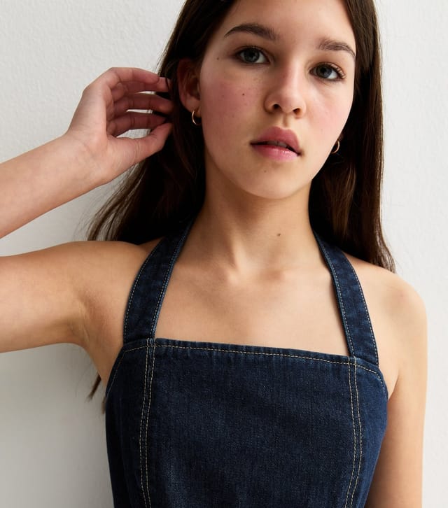 New Look Girls' Blue Denim Halterneck Mini Dress New Look - 3