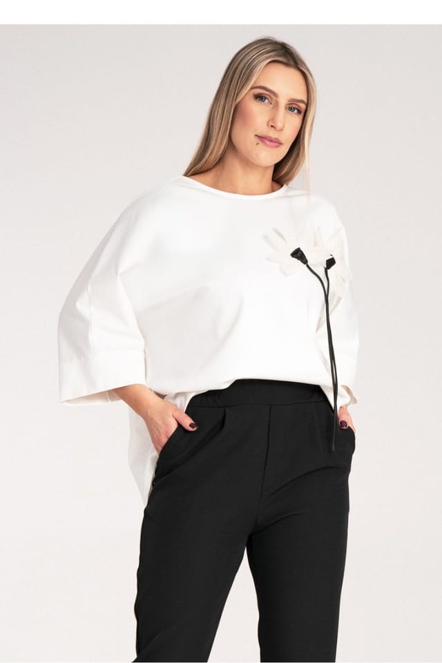 Love Lace Love Lace Women's Loose Kimono Style Blouse With Flower Detail in White - 2