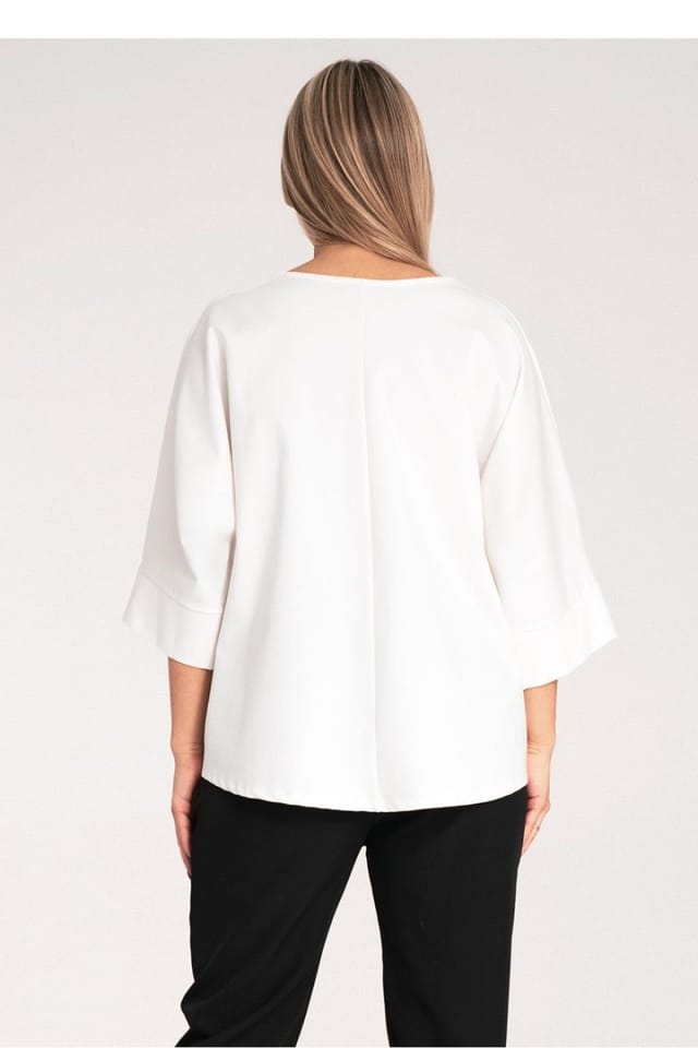 Love Lace Love Lace Women's Loose Kimono Style Blouse With Flower Detail in White - 3
