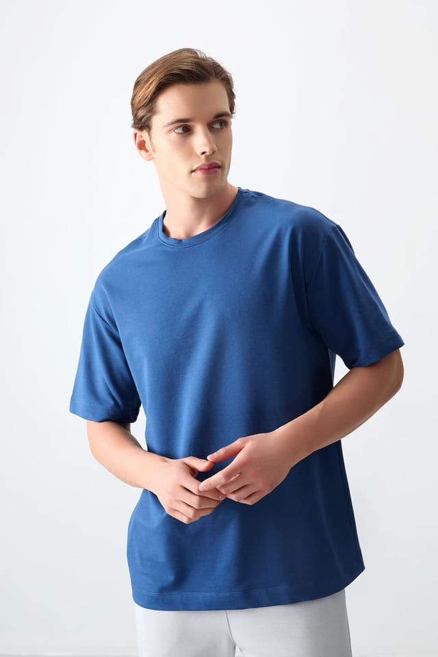 Tommy Life Tommy Life Men's Oversized Cotton Blend Crew Neck T-Shirt in Blue - 2