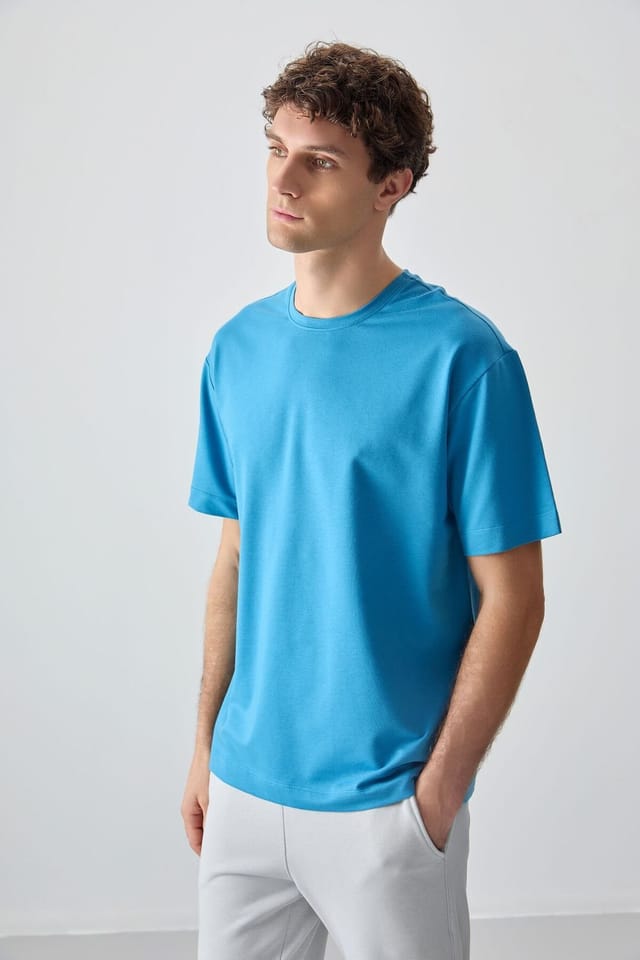 Tommy Life Tommy Life Men's Oversized Cotton Blend Crew Neck T-Shirt in Blue - 3