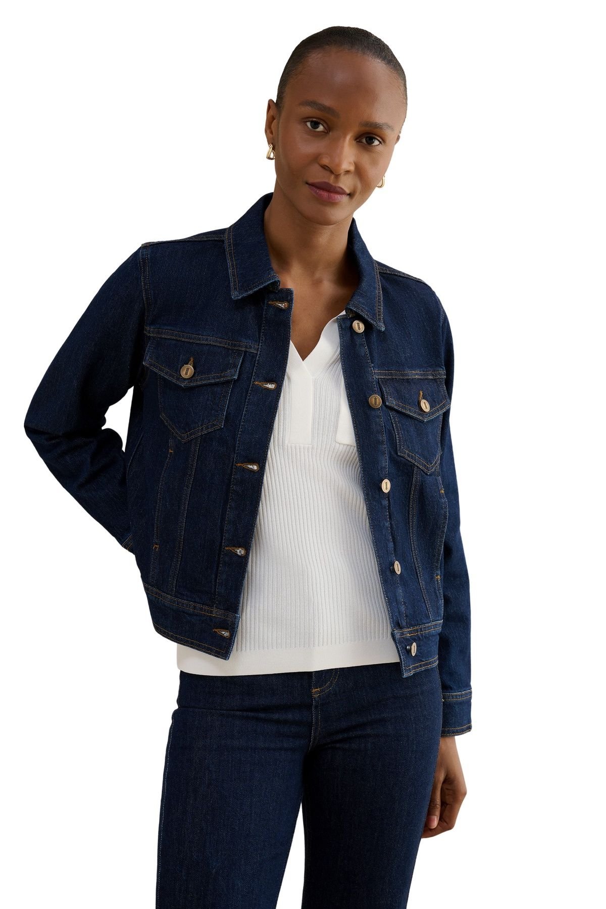 Hobbs London Hobbs London Women's Vivienne Denim Jacket in Dark Navy - 1