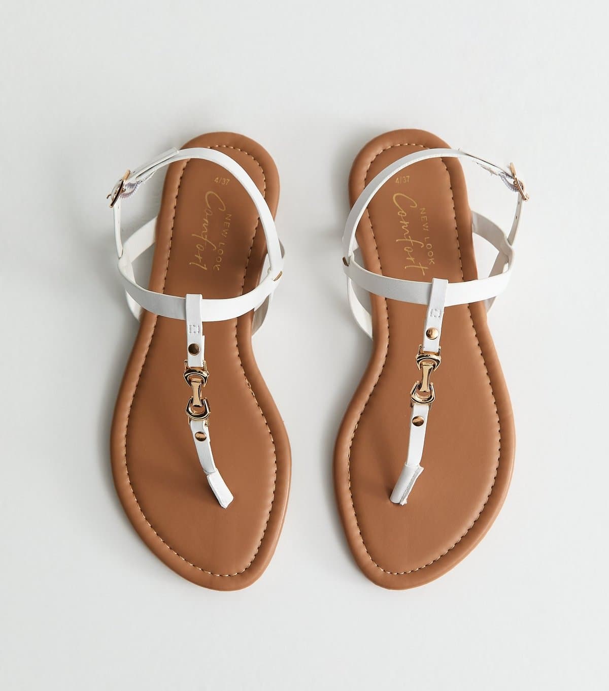 New Look Women's White Faux Leather Metal Toe Post Sandals Vegan New Look