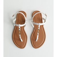New Look Women's White Faux Leather Metal Toe Post Sandals Vegan New Look - 3