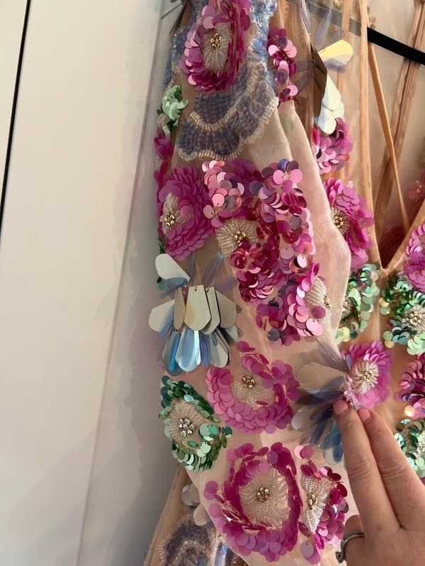 ASOS Asos Luxe v-neck sheer mini dress with placement embellished flowers in pink floral