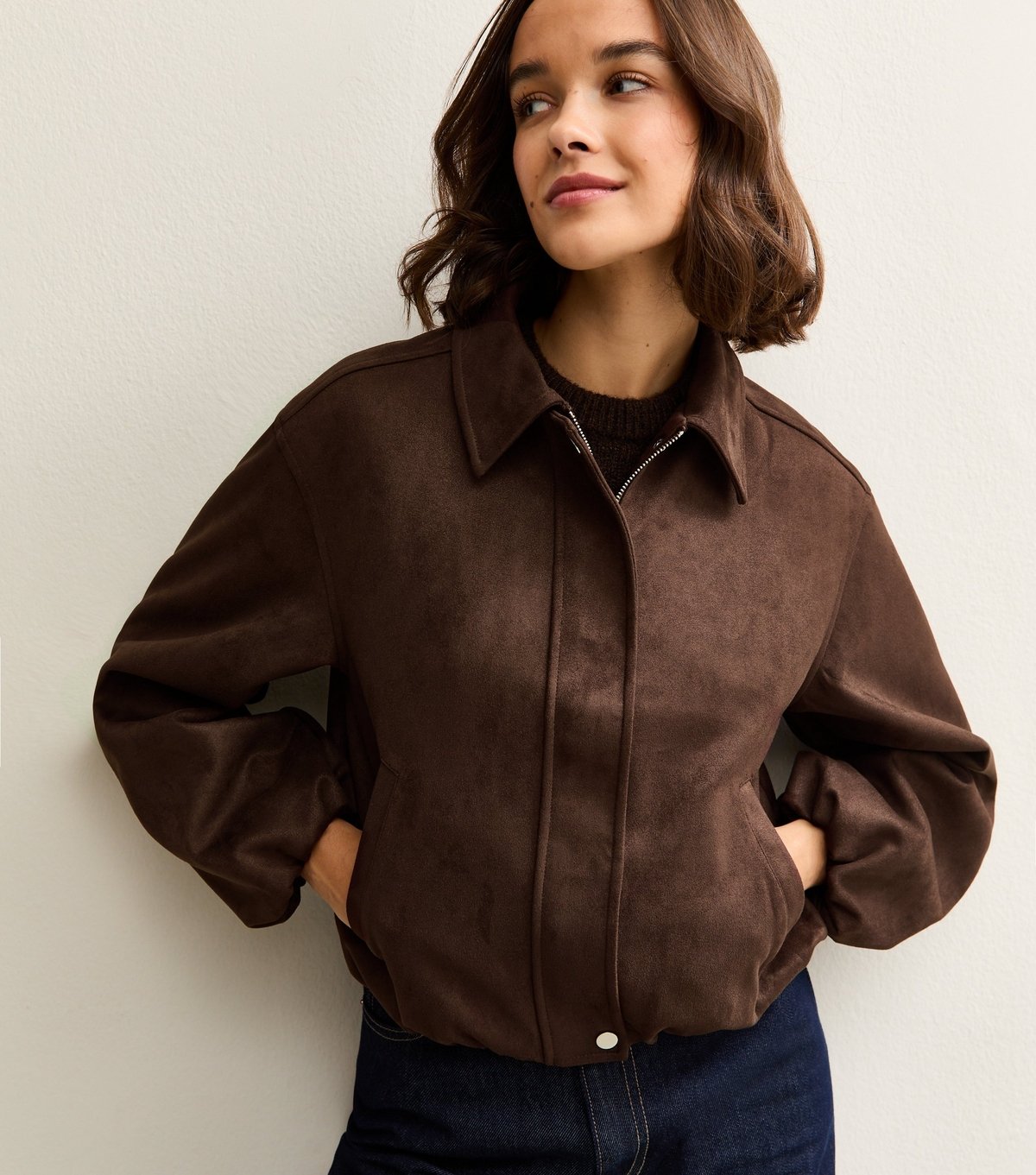 New Look Women's Brown Faux Suede Bubble Hem Jacket New Look - 4