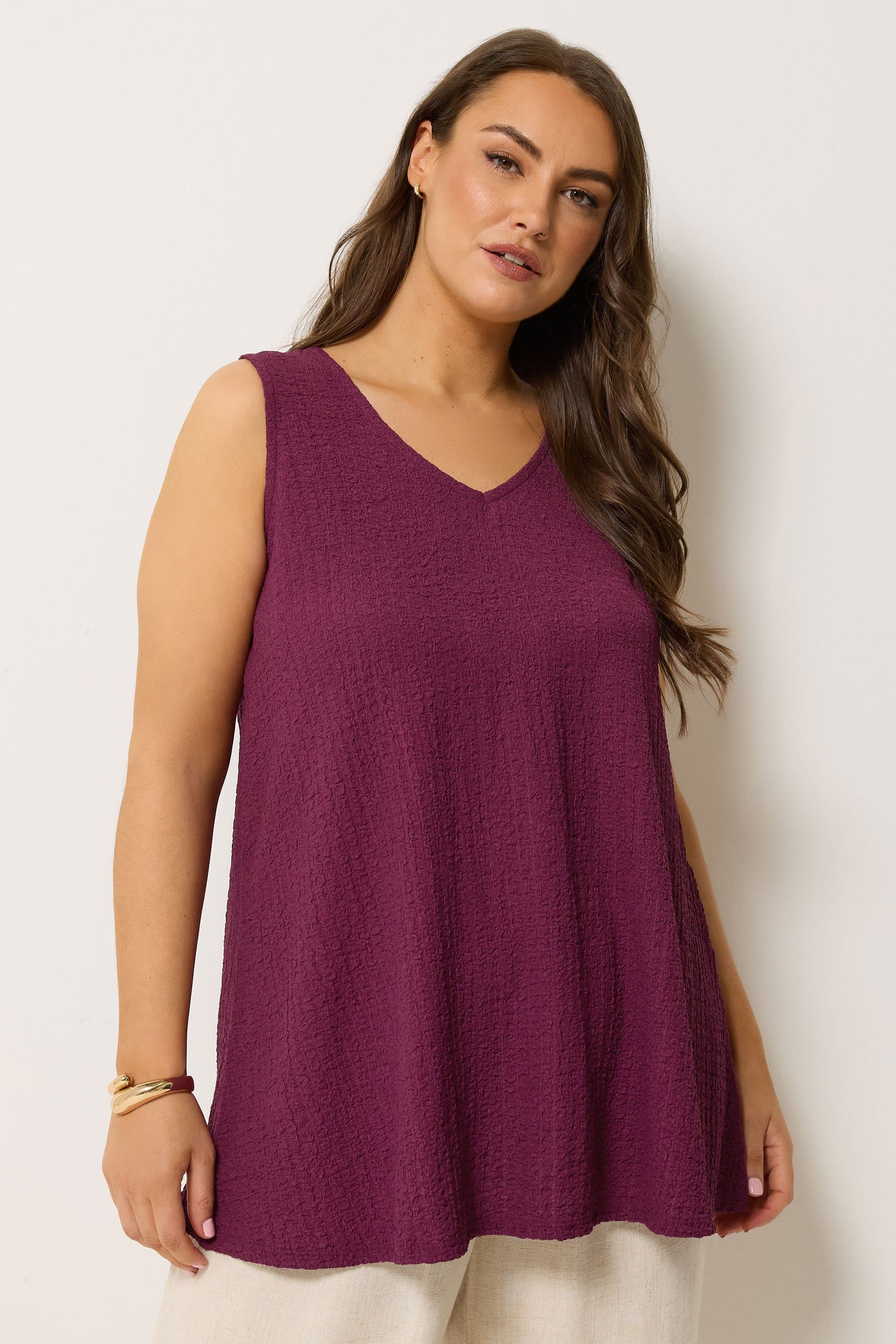 Yours Plus Size Purple Crinkle Vneck Cami Vest Top