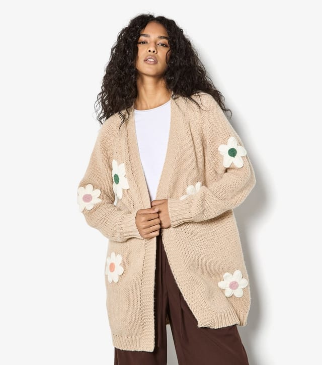Apricot Women's Stone 3D Daisy Embroidered Open Cardigan Apricot New Look - 2