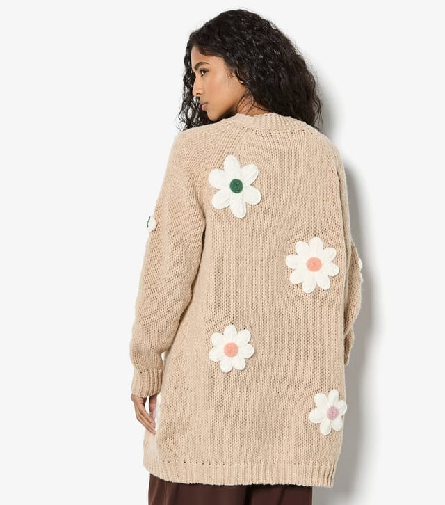 Apricot Women's Stone 3D Daisy Embroidered Open Cardigan Apricot New Look - 3