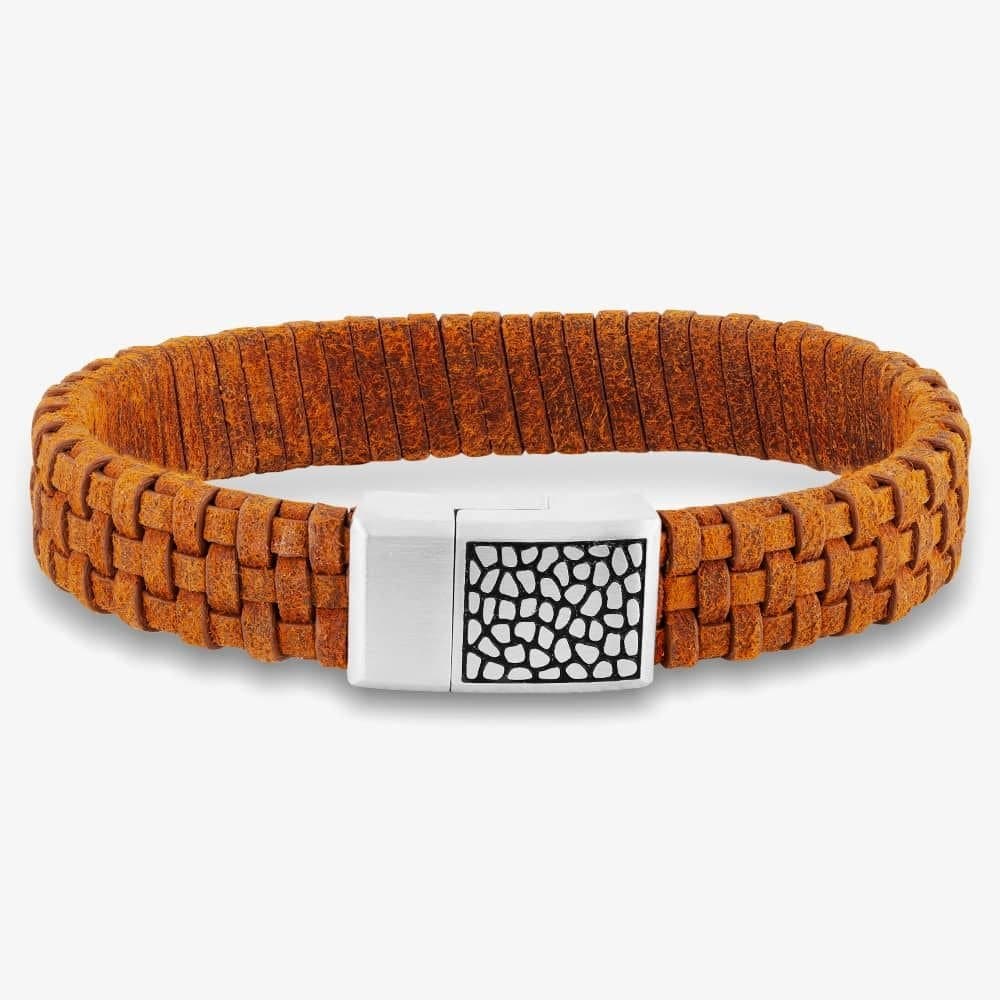 Bourne and Wilde Bourne and Wilde Men's Tan Brown Woven Leather Bracelet OSB-2257SBN