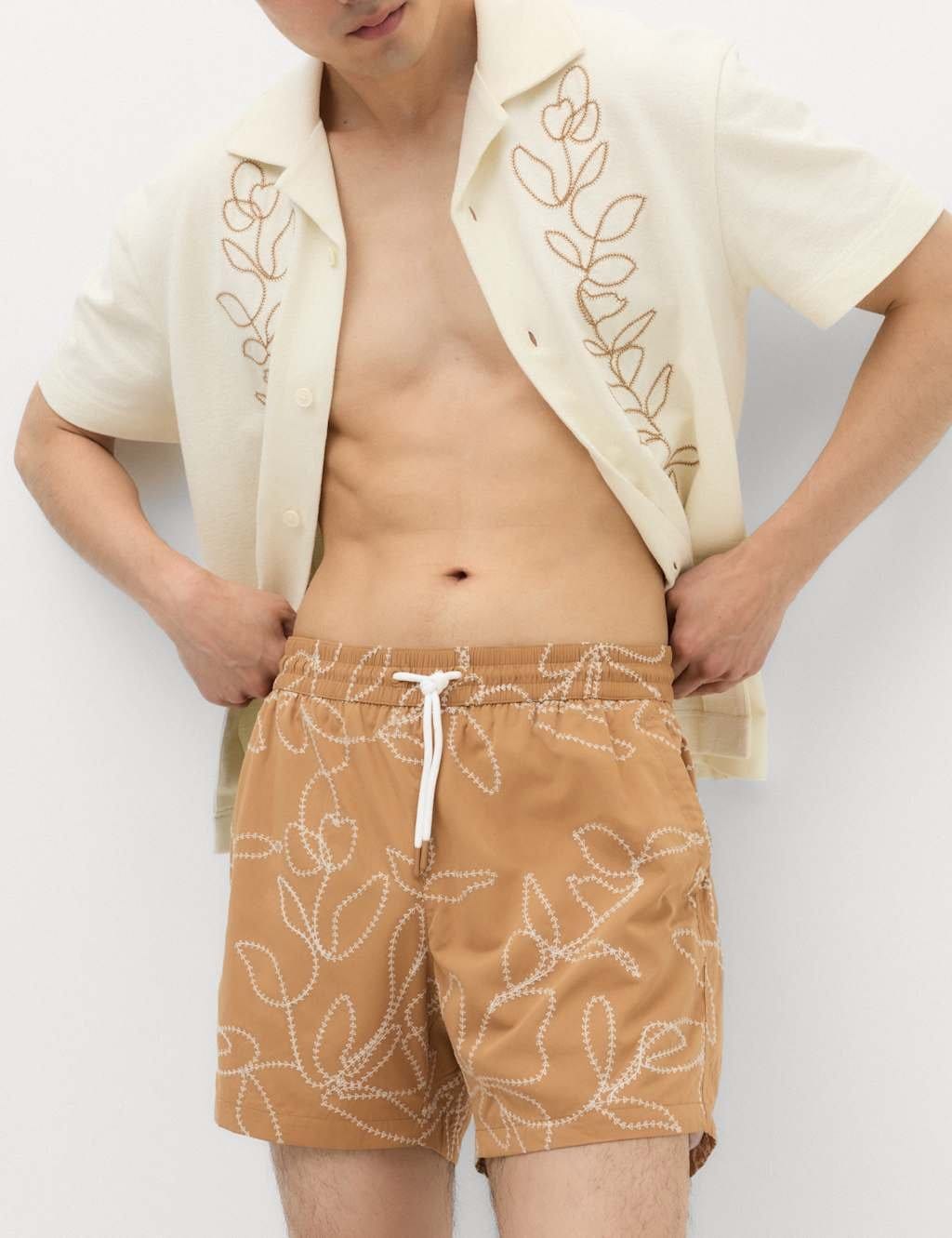 Marks & Spencer M&S Quick Dry Embroidered Swim Shorts Butterscotch - 1
