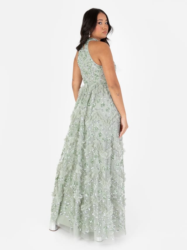 Maya Deluxe Maya Deluxe Women's Fully Embellished Halter Neck Maxi Dress in Mint - 3