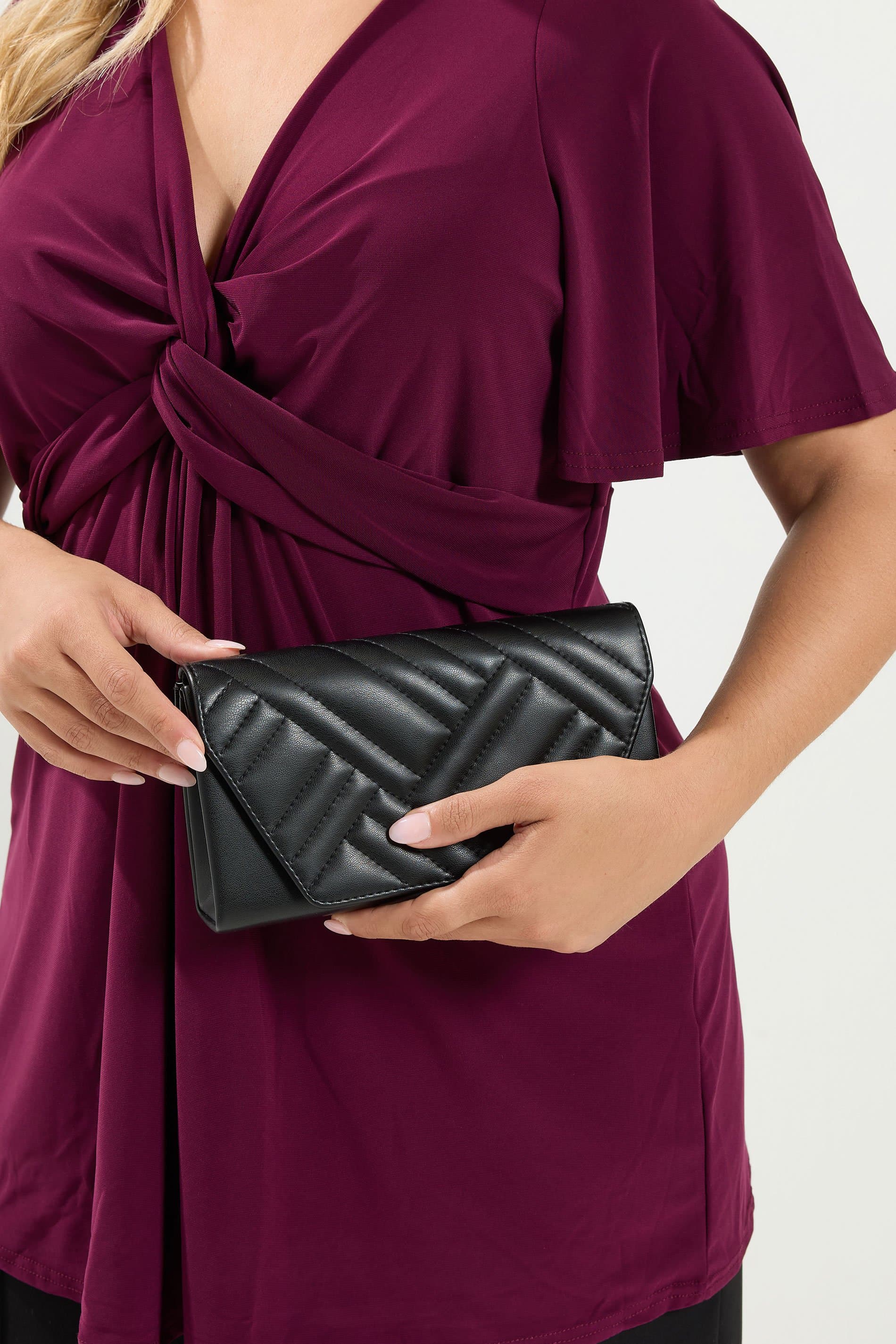 Yours Black Chevron Clutch Bag