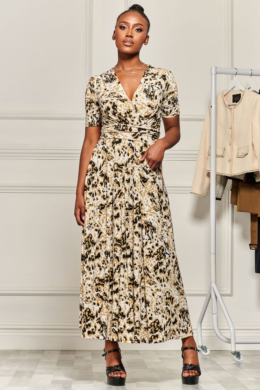 Jolie Moi Jolie Moi Women's Wrap Front Jersey Maxi Dress in Cream - 4